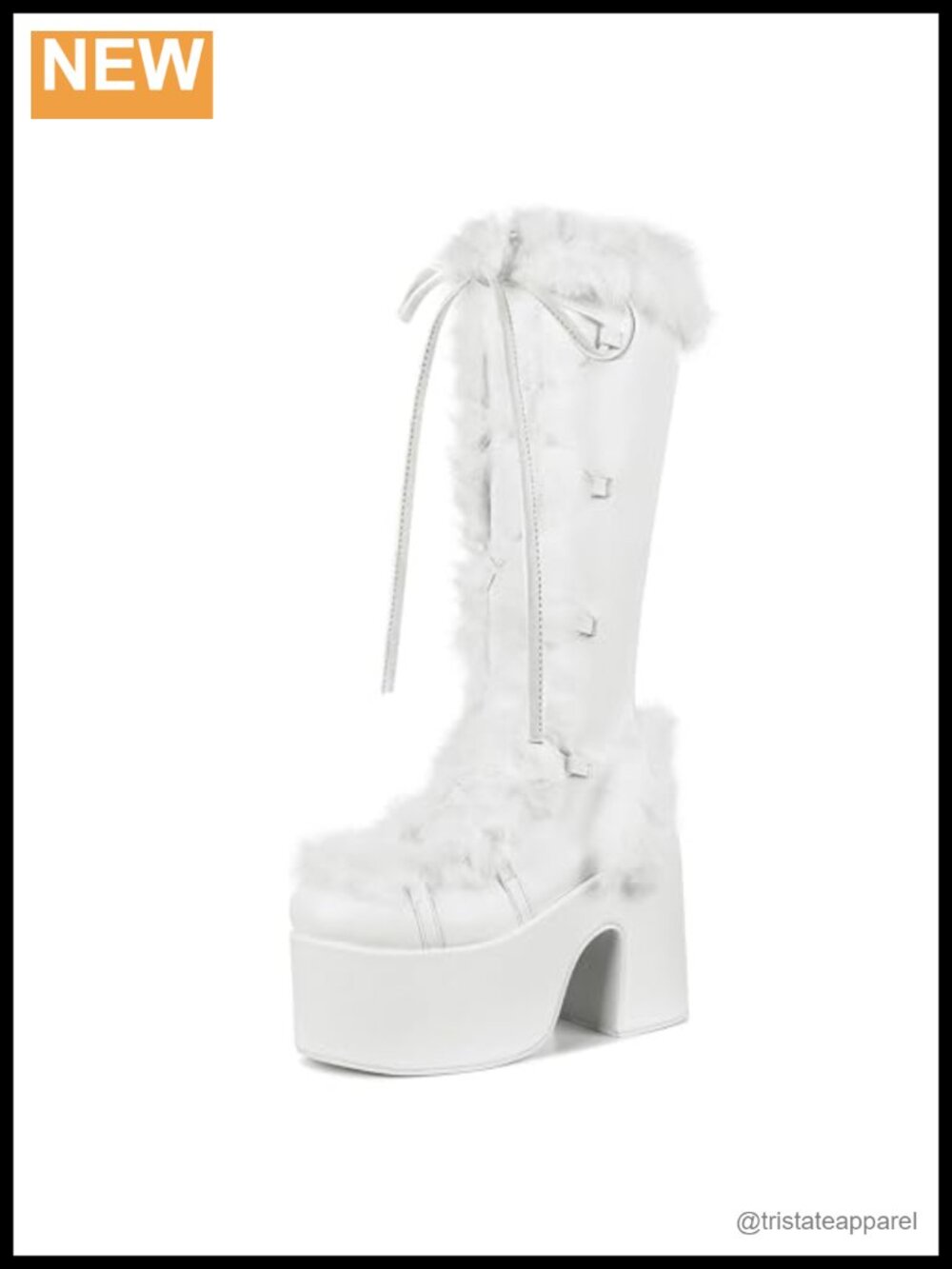 Mid Calf Boots Lace Up Zip Block Chunky High Heel Punk Goth Warm Fur Winter